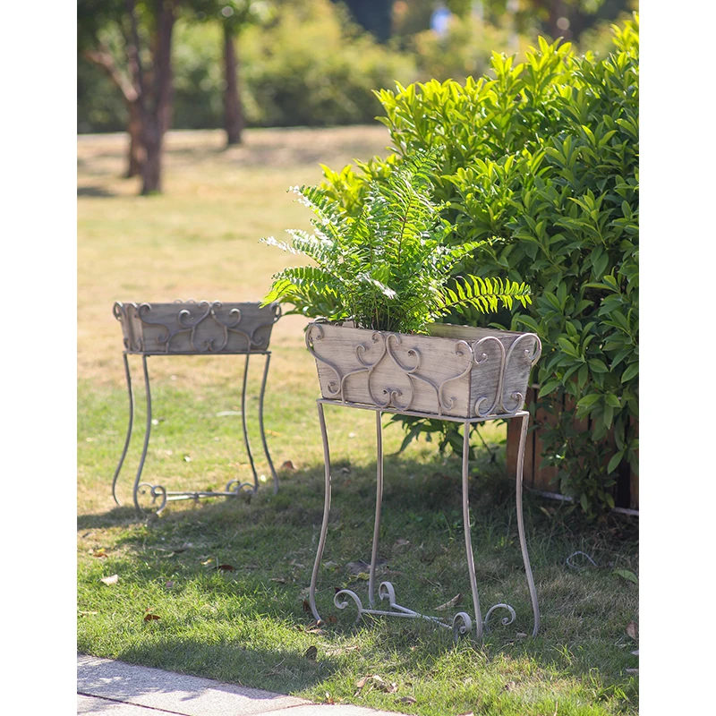 French Country Iron Planter Stand, Antique Pewter Elevated Garden Planter Holder, European Conservatory Botanical Display Stand