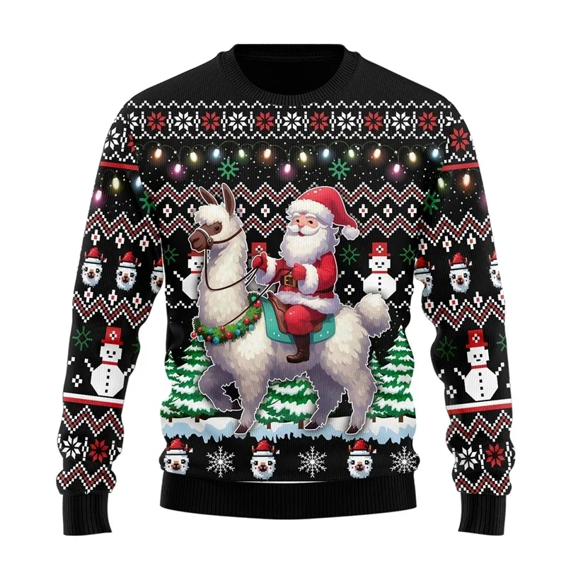 Kawaii Llama Ugly Christmas for Men Long Sleeves Shirt Cute Alpaca Girls Tracksuit Holiday Casual Unisex Pullovers Men Clothing