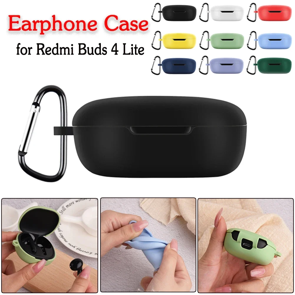 Silicone Cases Cover for Redmi Buds 4 Lite Wireless Earphone Protective Cover Anti-drop Housing With Hook Headphone Accessories