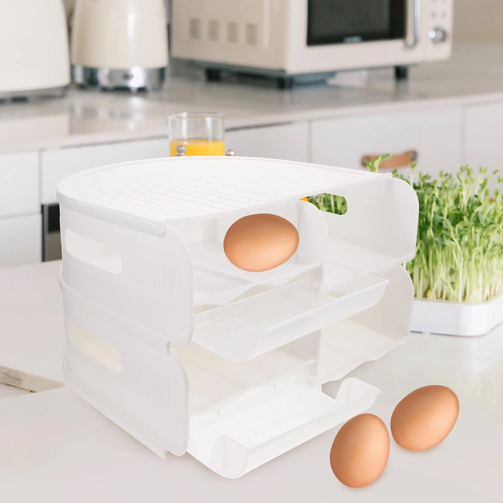 

U-Shaped Rolling Box For Refrigerator Multi Layer Storage Container Lid Wall Thickness Upgraded Transparent Stackable Fresh Egg