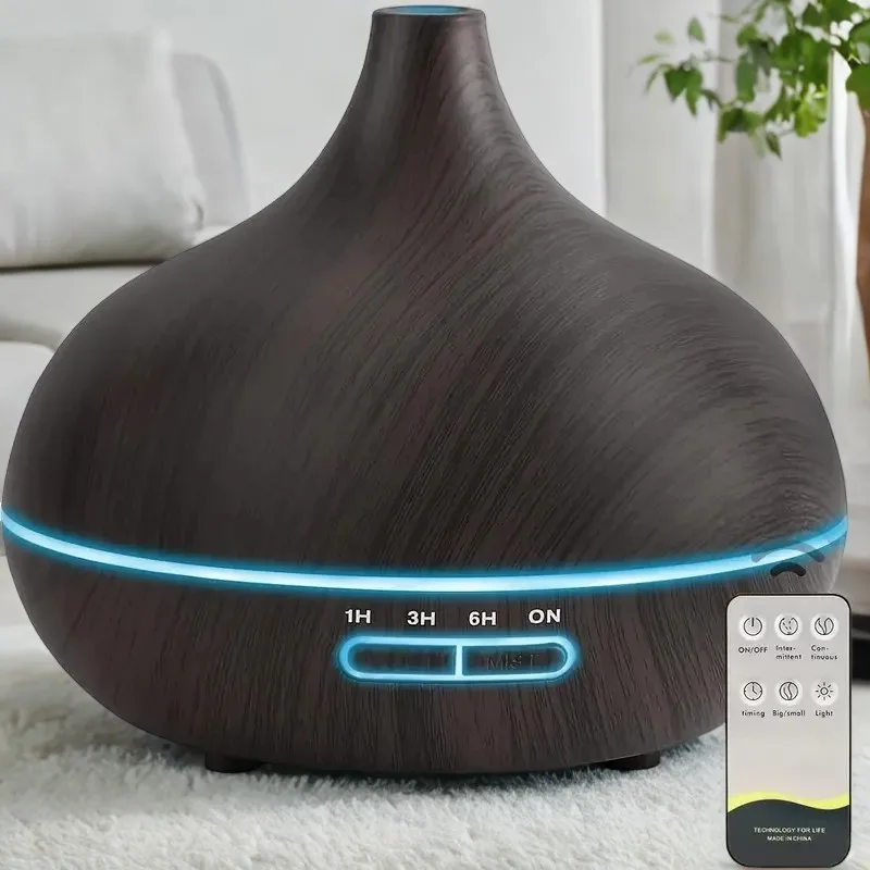 Wood Color USB Essential Oil Humidifier with Remote Control & 7 Color Lights, 550ml, USB Powered