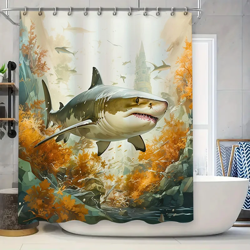 

Современные занавески для ванной, художественный дизайн в виде акулы для украшения ванной комнаты, водонепроницаемая занавеска для душа с принтом оранжевого листа