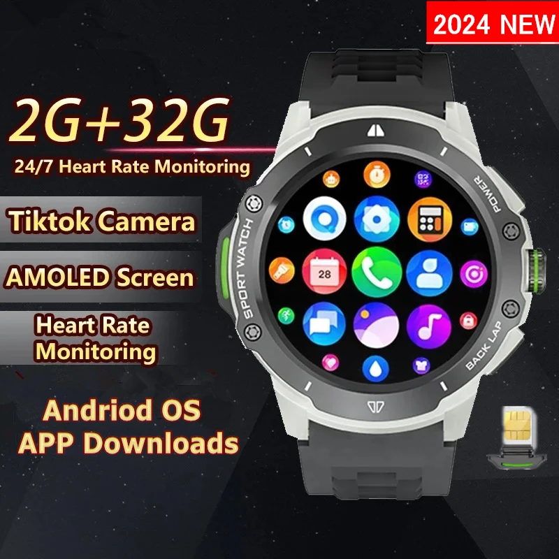 KB08 1.43''AMOLED Screen Smartwatch 4G Network SIM Card WIFI GPS Sports Fitness Tracker Waterpoof APP Downloads ForMen2024 NEW