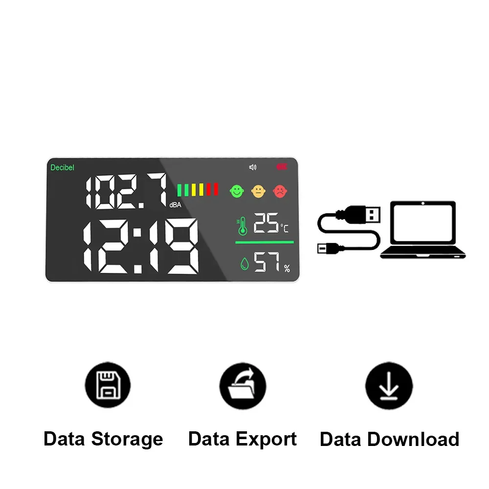 

Sound Level Meter, 11 Inch Large LED Display with WiFi APP Connectivity for Noise Temperature Humidity Measurement, 30-130dB