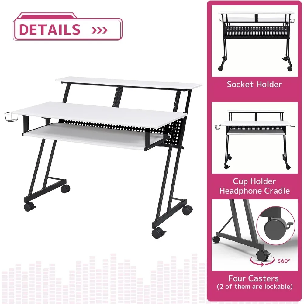 مكتب استوديو تسجيل الموسيقى الخشبي من Suitor باللون الأبيض والأسود #6