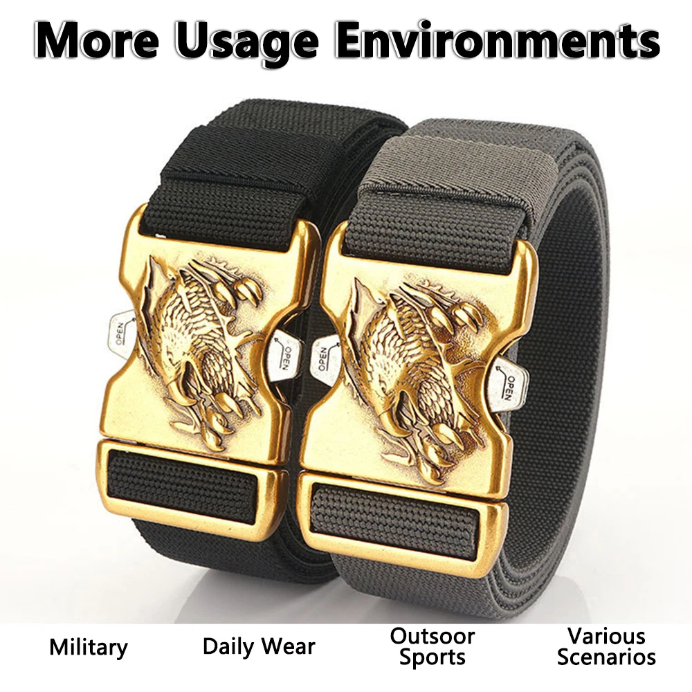 TUSHI New Quick Release Metal Pluggable Buckle Tactical Belt Breathable Elastic Military Belts For Men Stretch Pants Waistband