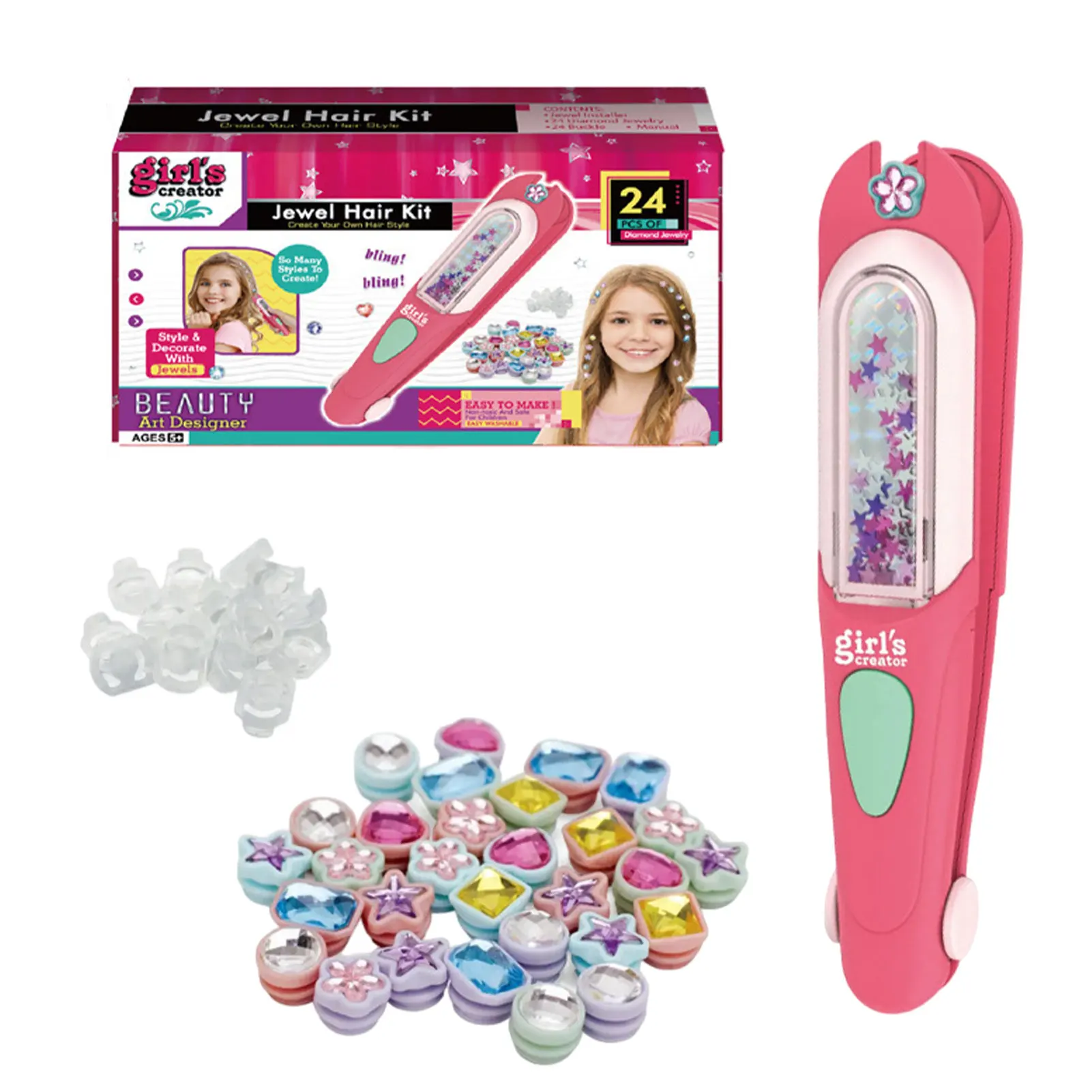 Tampon de pierres précieuses pour cheveux, bricolage, pour coiffure créative, amusant pour cadeaux, facile à simplement, appuyez sur légèrement sur les cheveux