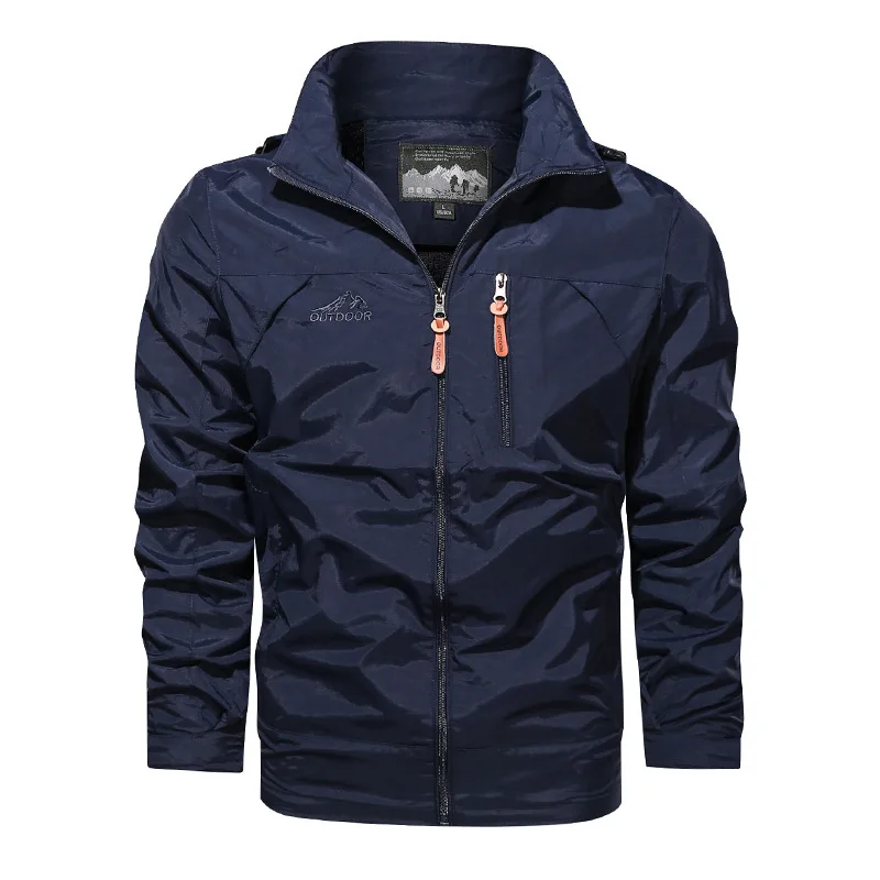 Men's sports spring autumn jacket coat solid casual zipper turn collar windproof Windbreaker