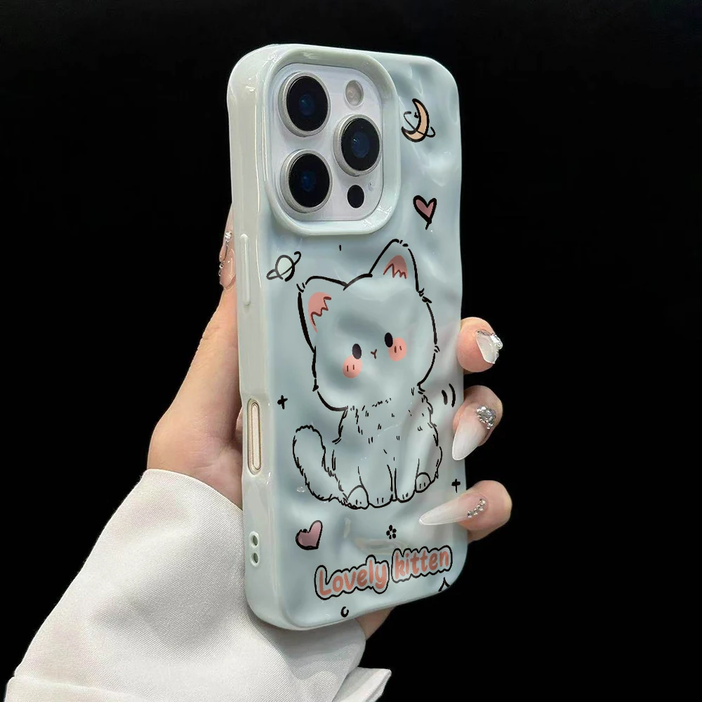 Niedliches Kätzchen-Design Weiche Silikon-Handyhülle für iPhone 17 16 15 14 13 12 11 Pro Max 14 Plus 17Air Falten-Wellen-Design – Detail 10