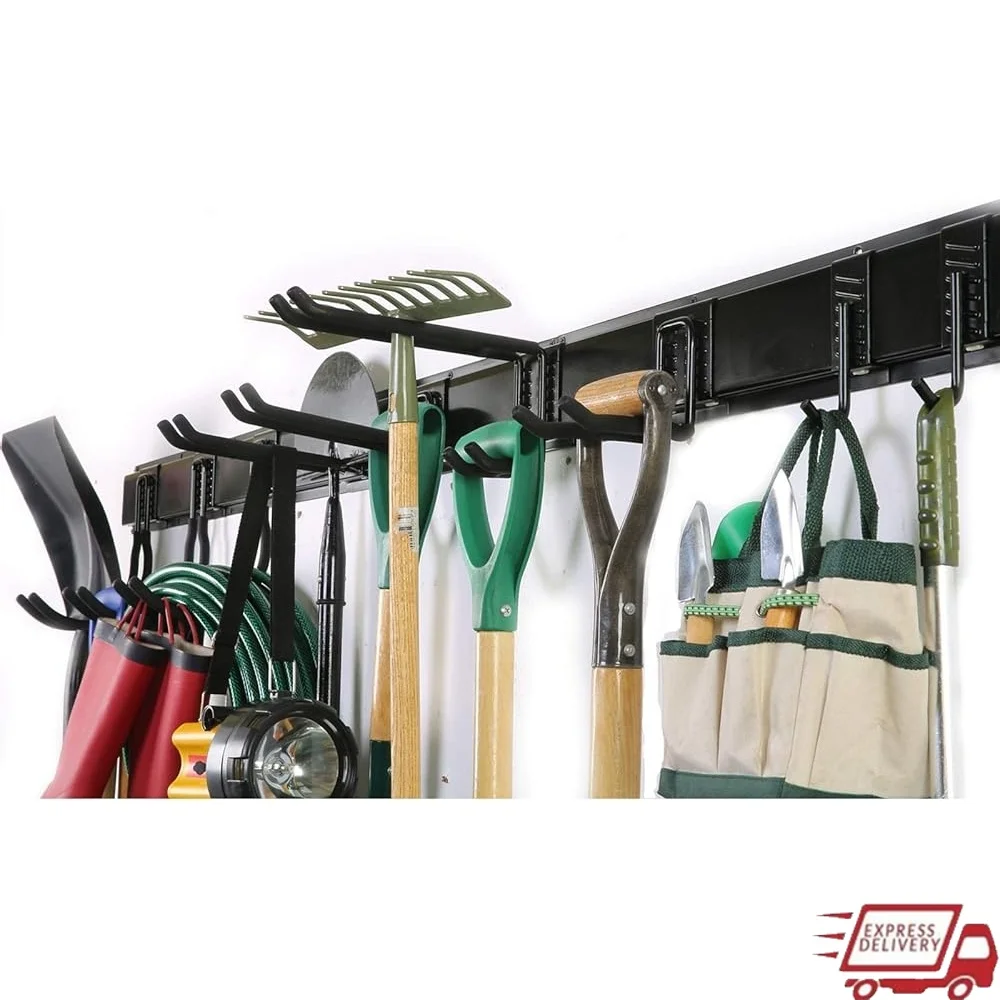

13 PCS Adjustable Garage Tool Storage Rack Heavy Duty Wall Mounted System with Hooks Organizing Tools Brooms Bikes Umbrellas