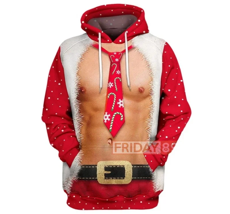 

2024-25 3D Printed Christmas Santa Claus Pullover Hoodie For Men Women Funny Muscle Ugly Graphic Cosplay Sweatshirt Coat Clothes