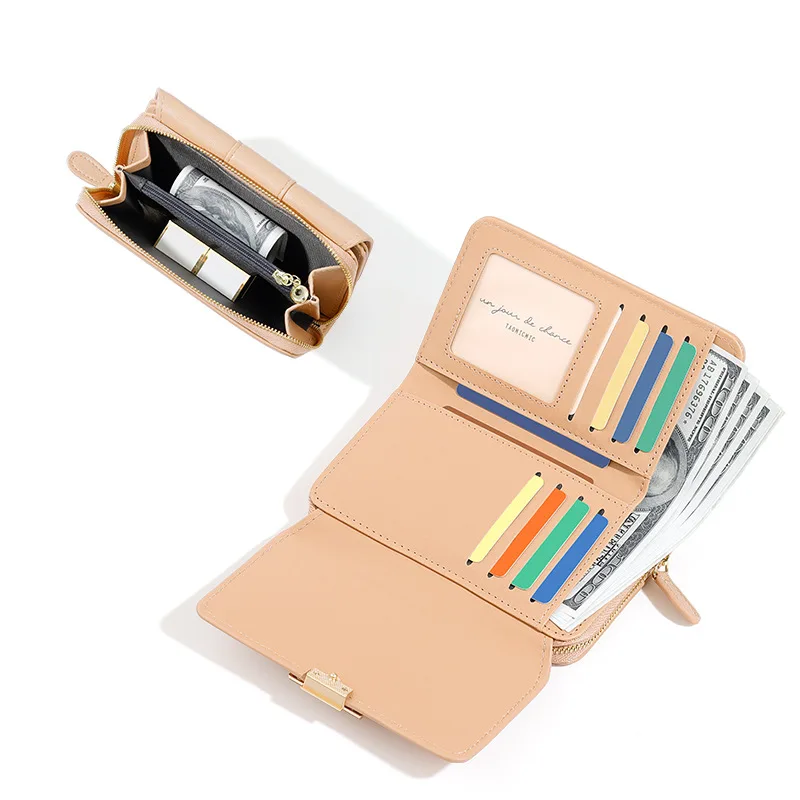 ElegantSpliced Ladies Wallet Large Capacity Simple Design Multi-Card PU Zipper Coin Purse Fashionable Cross-Border Accessory