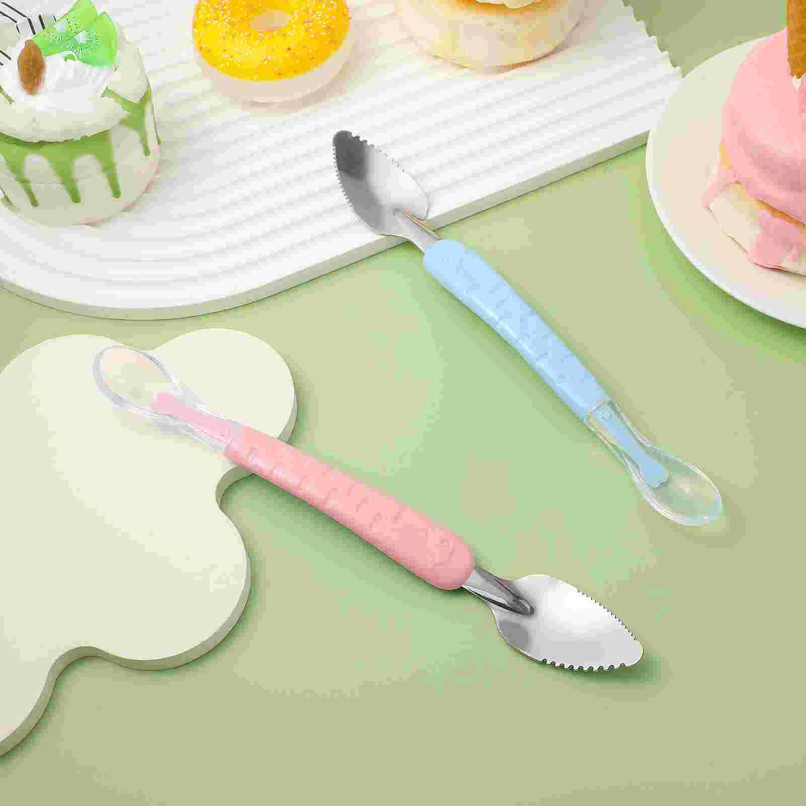 2 Pcs Scraper Smooth Surface Spoon Learning Tableware Stainless Steel Head Blank Easy to Clean Scraping Serrated