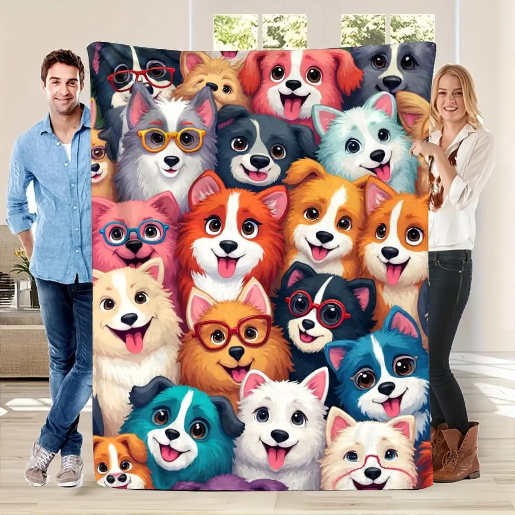 Large Dog Family Puppy Cartoon Print Throw Blanket Cozy Decor Pet Lover Gift Blanket 150x200cm