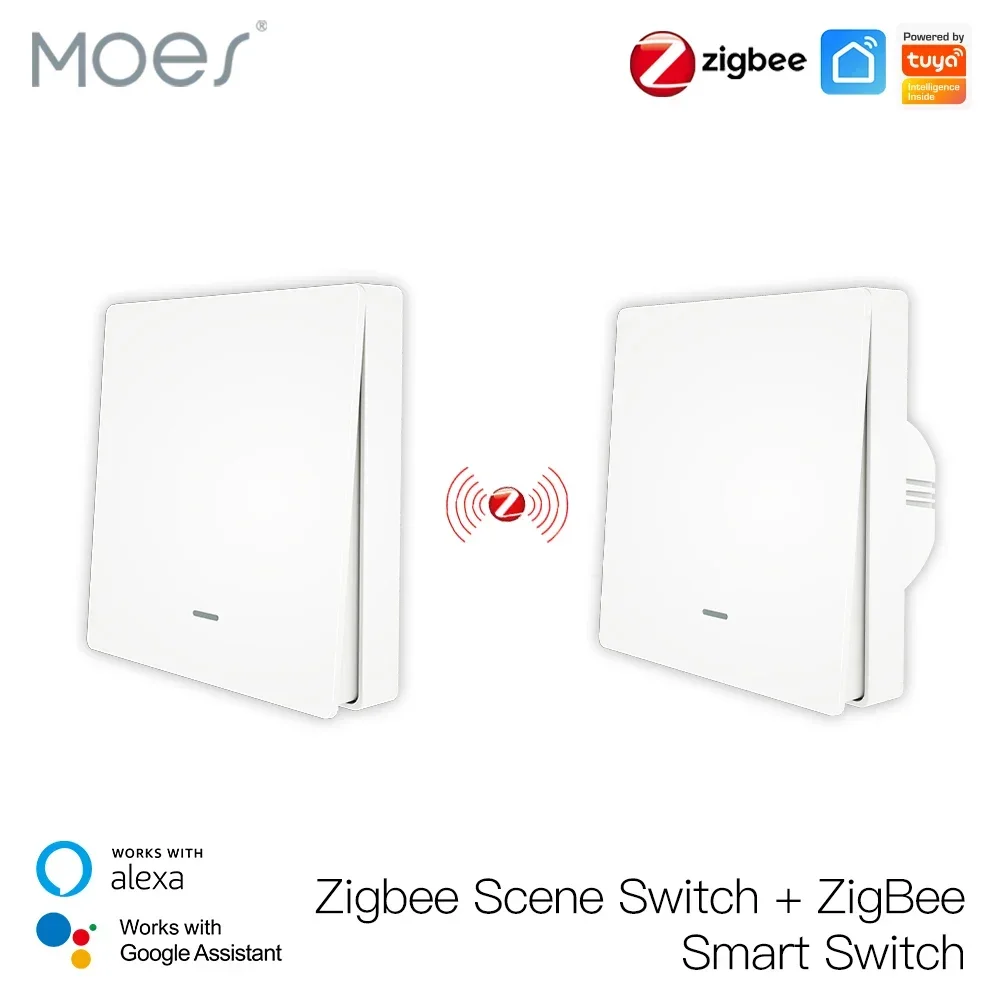 Moes Tuya ZigBee Light Switch with Transmitter Kit No Neutral Wire No Capacitor Required works with Alexa Google Home Smart Life