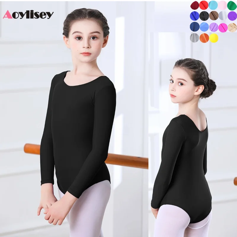 AOYLISEY Girls Ballet Dance Leotard Toddler Long Sleeve Gymnastics Bodysuits Kids Belly Sate Boy Romper Tops Stage Costume
