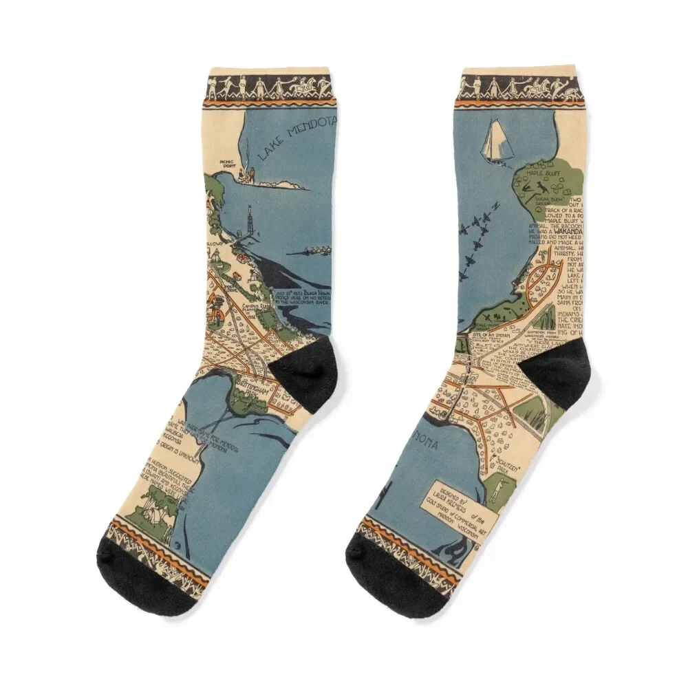 

Vintage Map of Madison Wisconsin (1924) Socks hockey retro Hiking boots Men's Socks Luxury Women's