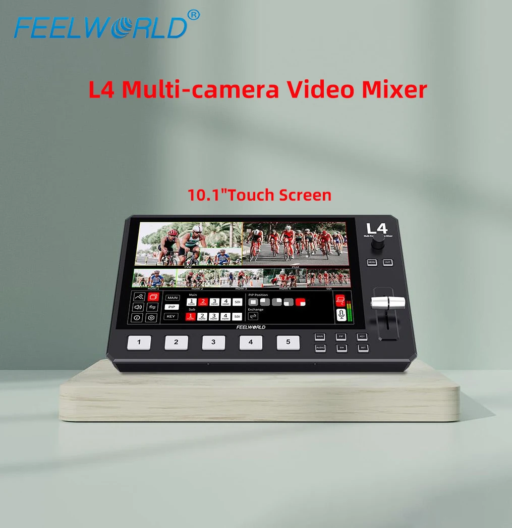 

FEELWORLD L4 Multi-camera Video Mixer Switcher with 10.1"Touch Screen HMDI, SDI, Output USB3.0 Fast Streaming