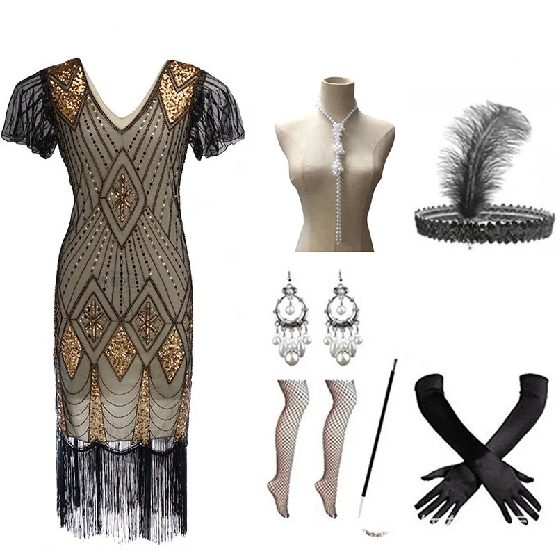 Venda quente lantejoulas dr desempenho traje 920s retro lantejoulas vestido étnico feminino roupas de desempenho de palco