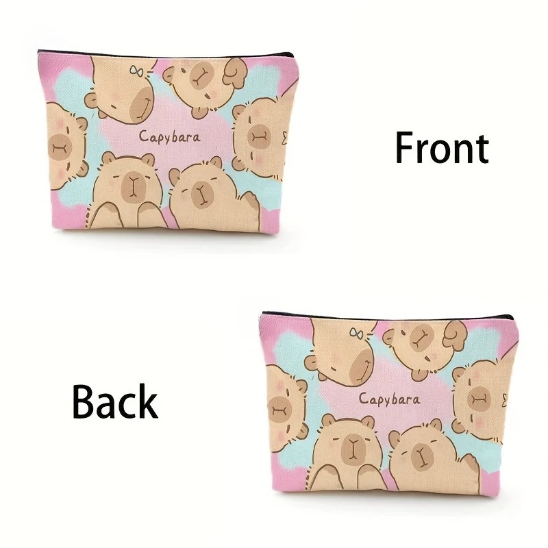 Cute Capybara Bag Print Makeup Bag Lightweight Double-Sided Zipper Pouch Cosmetics Makeup Case for Women Travel Camping Use
