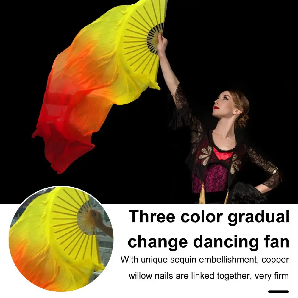 Gradient Color Handheld Fan Rustic Feel Fan Sequin Embellished Belly Dancing Folding Fan for Dancer Practice for Cheongsam