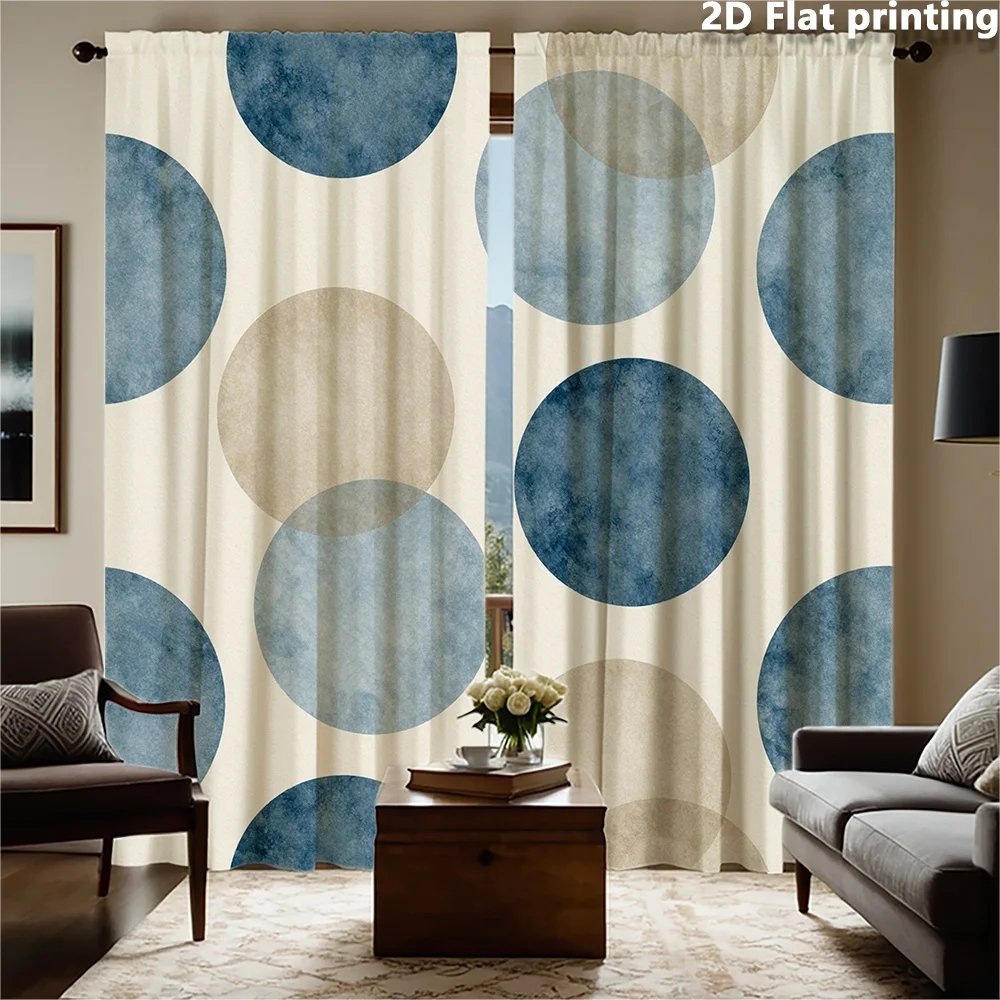 2pc Modern Abstract Circle Print Curtains Living Room Drapes Window Panels Geometric Blue Beige Indoor Home Curtain Decoration