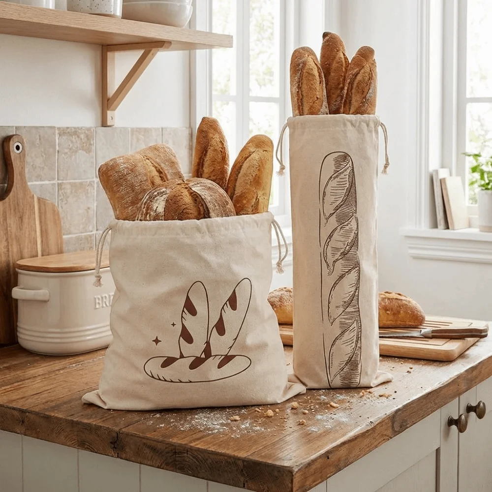 2PCS Large Linen Bread Bag Fresh Keeping Eco Friendly Drawstring Bread Bag Washable Reusable Bread Storage Bags