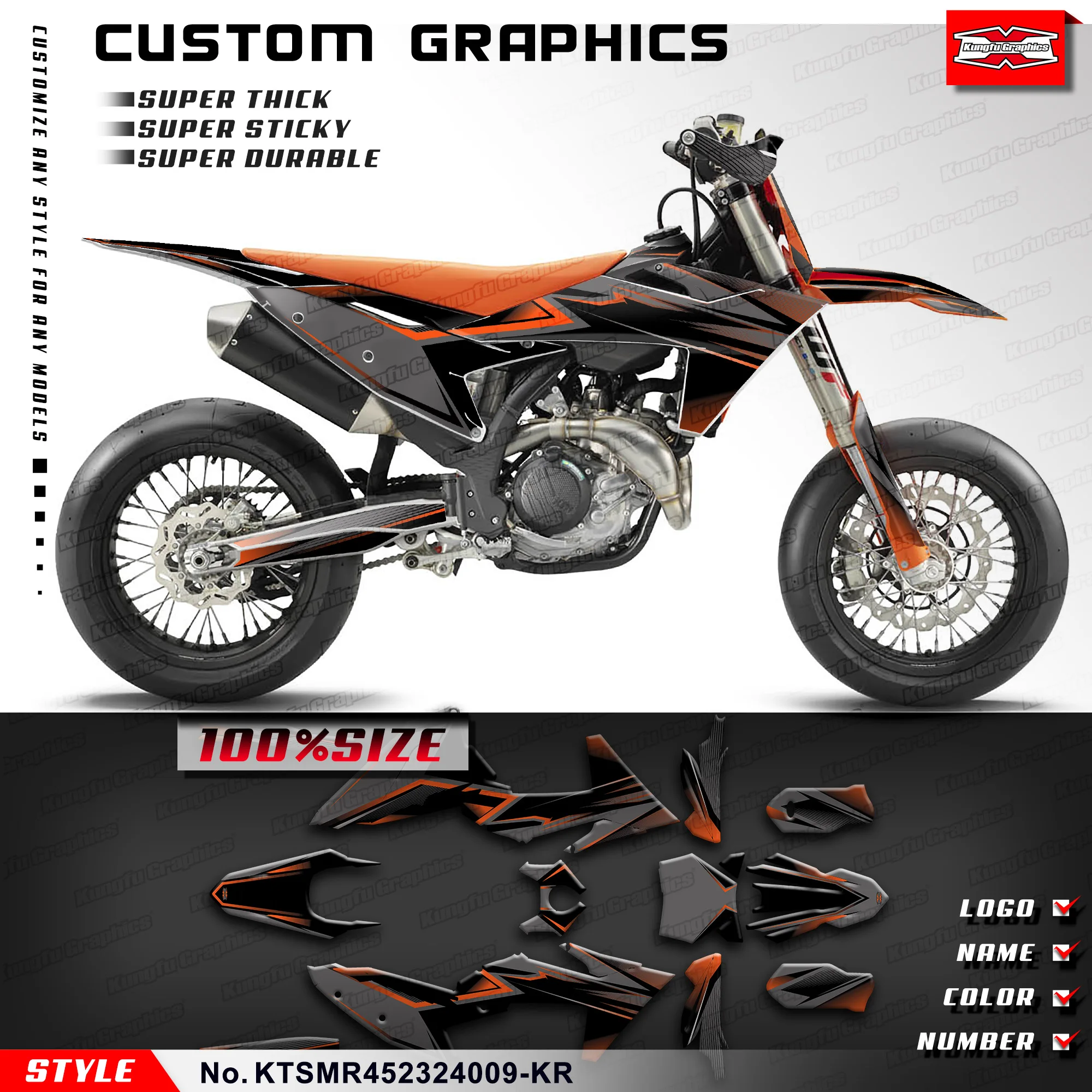 

KUNGFU GRAPHICS Motorcycle Stickers Adhesive Decals for KTM SMR 450 SMR450 2023 2024, Accessories, KTSMR452324009-KR