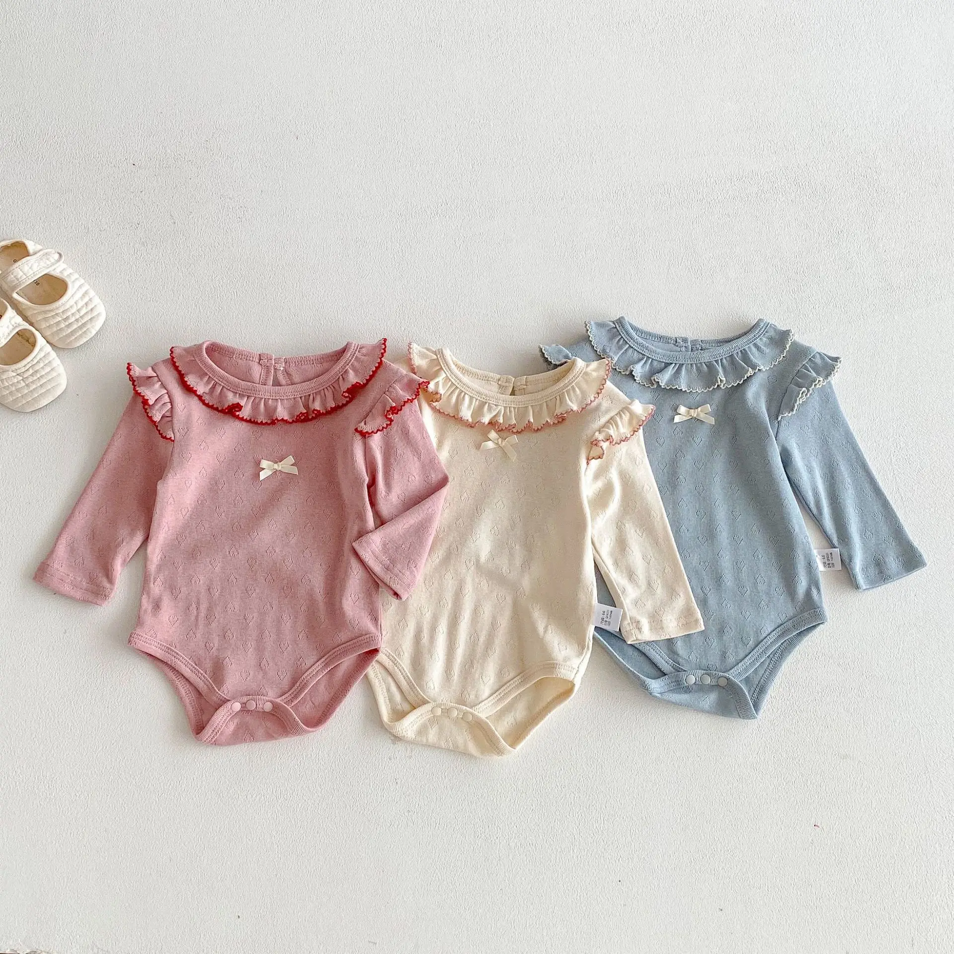 2026 Spring Newborn Baby Girls Sweet Bodysuit Clothes Pure Cotton Girls One Piece Long Sleeve Toddler Girls Ruffle Jumpsuit