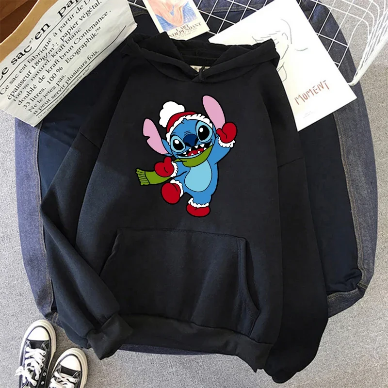 Christmas Disney Lilo & Stitch Women's Winter Designer Hoodie Long Sleeve Sweatshirt Harajuku Retro Subculture Jacket