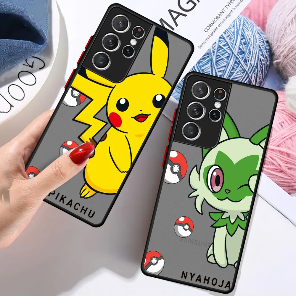 Case For Samsung Galaxy S24 S23 S22 Ultra S20 S21 FE S10 Plus Note 20 10 Lite 9 Matte Funda Phone Cover Retro Pokemon Pikachu