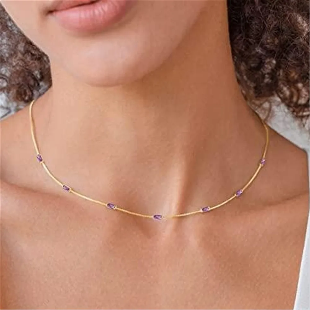 CANNER Necklace For Women Silver 925 Sterling Colored Zircon Collarbone Chain Trendy Jewelry Delicate Simple Long Thin Chain