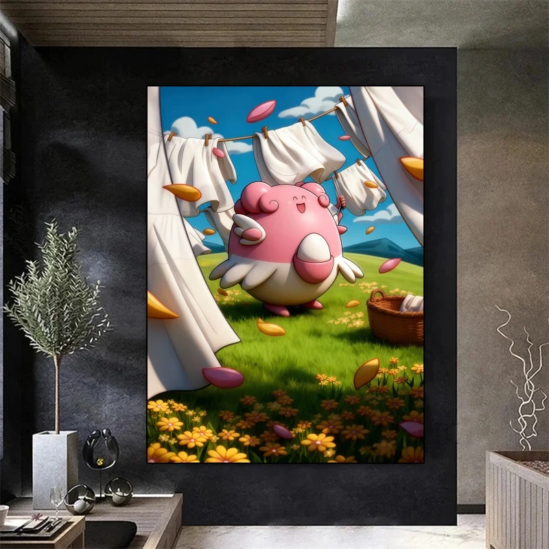 Obraz na płótnie Anime Pokémon Chansey, fantazyjny styl, dekoracja ścienna do domu, słodki prezent dla fanów Pokémona