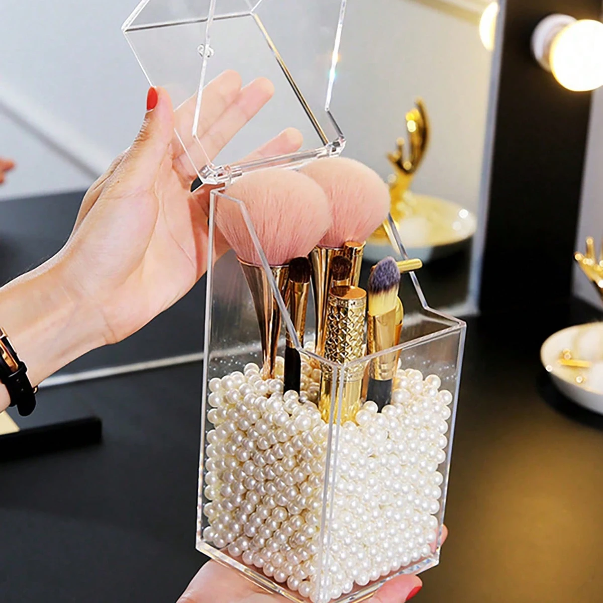 1pc makeup organizer, transparent makeup brush storage box, makeup storage bucket, pen and pencil storage box