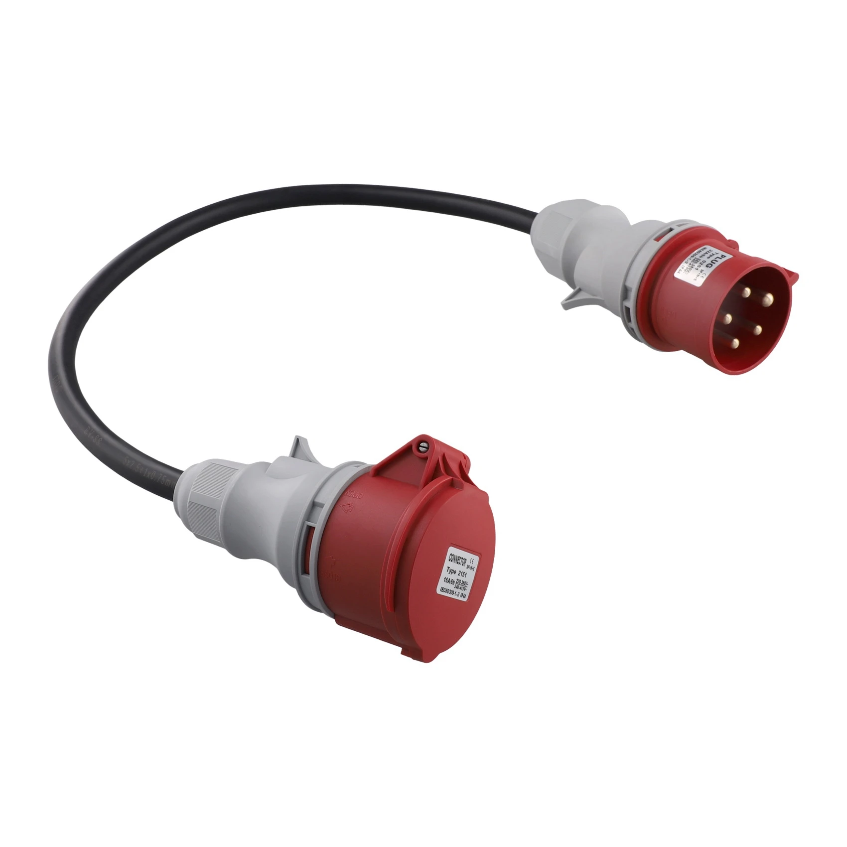 

Классическая 5-контактная вилка-адаптер, соединительная розетка от 32 А до 16 А [3-фазный, 400 В], сильноточный адаптер для шланга, класс защиты IP44