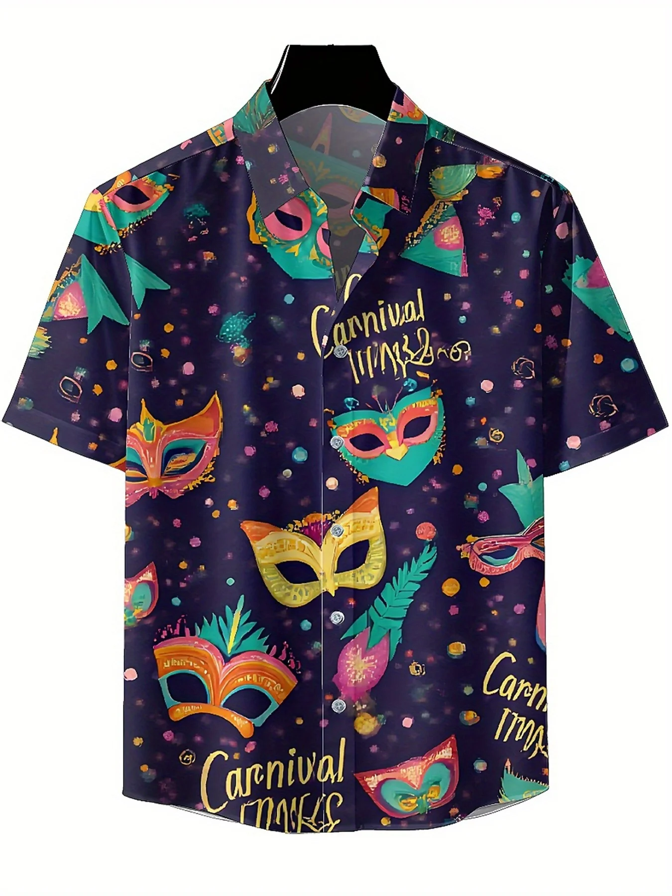 Men's Plus Size Hawaiian Shirts Carnival Mask Pattern, Button Up Shirts, Unisex Casual Clothing, Summer Tops
