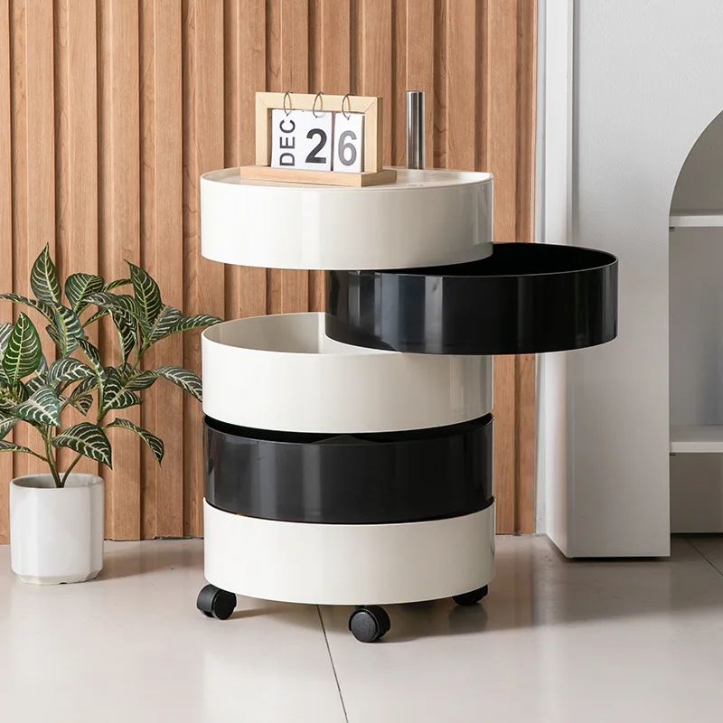 Round Rotating Multi-layer Locker with Wheel Movable Sofa Side Cabinet Bedside Storage Cabinet