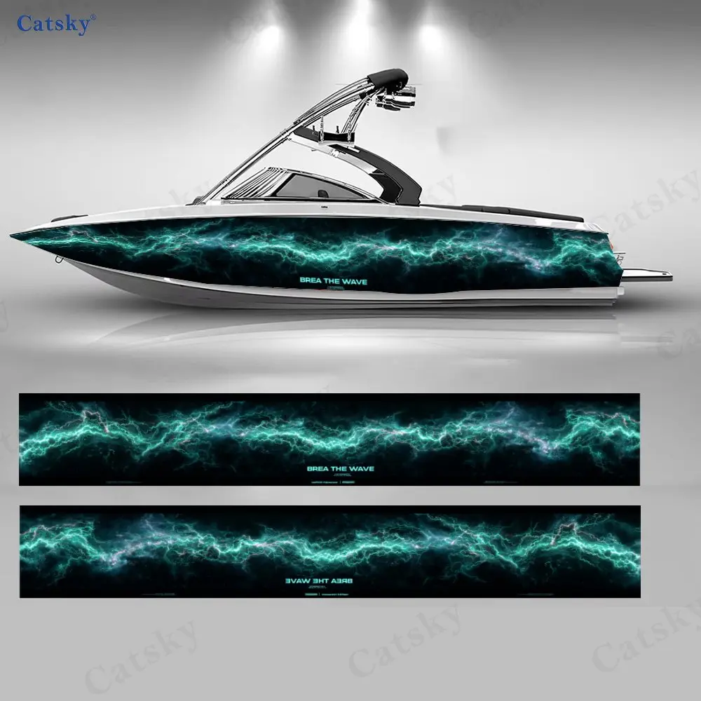 

Наклейки Raging Wave Electric Glow Boat, водонепроницаемые и прочные виниловые наклейки из ПВХ для рыболовных лодок, прочный и стильный дизайн