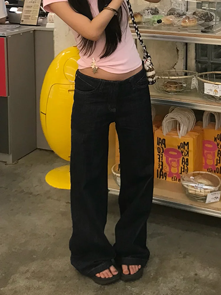 

Retro Washed American Style Spicy Girl High Waist Wide Leg Jeans Women Summer Loose Floor-Length Pants No Waist Design