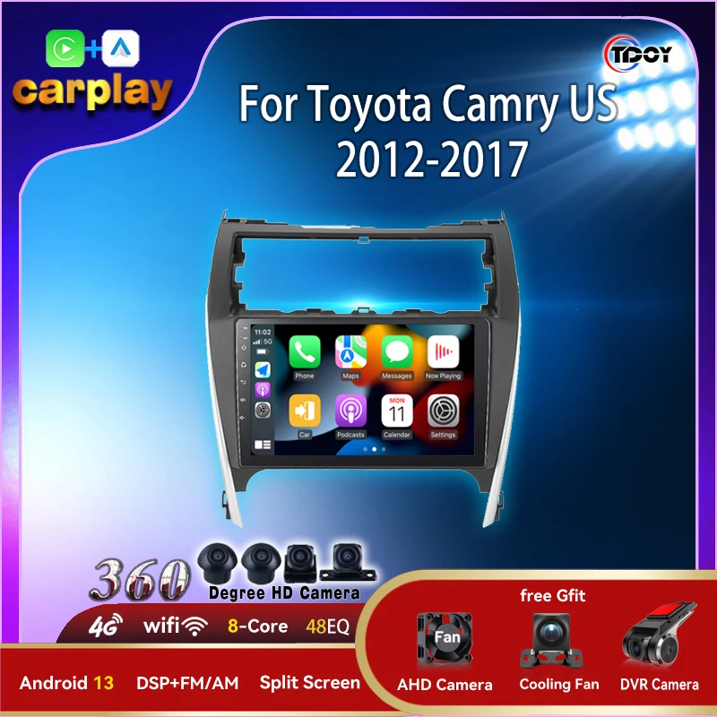 

Автомобильный радиоприемник Carplay для Toyota Camry US 2012-2017 Android, авто беспроводной мультимедийный автомобильный усилитель, сабвуфер, авторадио, стерео