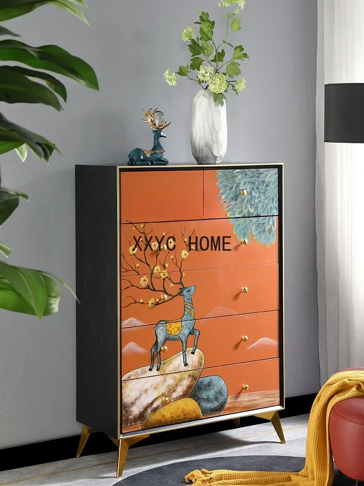 Chest of Six Drawers Living Room Drawer Storage Cabinet Simple Complete Bedroom Storage Painted Cabinet