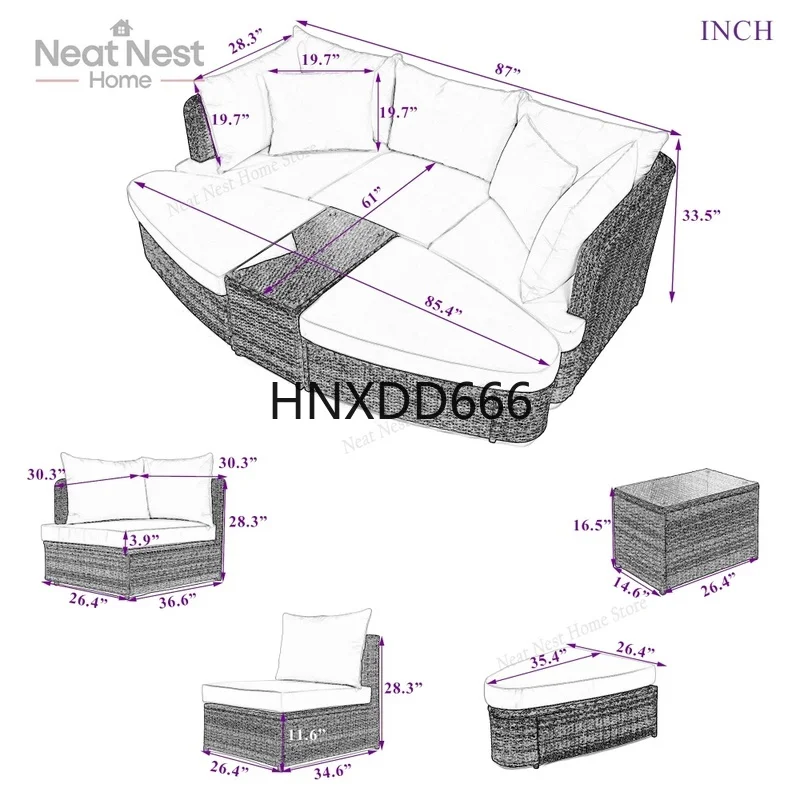 

6-Piece Outdoor Conversation Sofa Set, PE Wicker Rattan Seating Group with Coffee Table, Patio Furniture for Relaxation