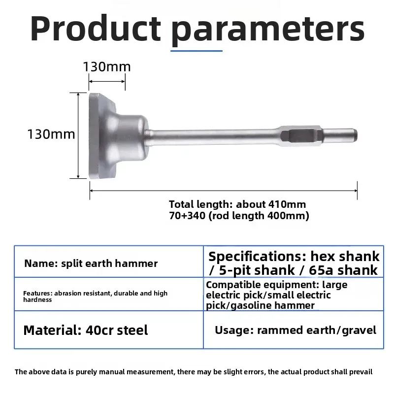 for Electric Pick Hammer 95 Split Ramming Tool with Widened Head Pointed Flat Chisel Lengthened Bit for Trenching Digging