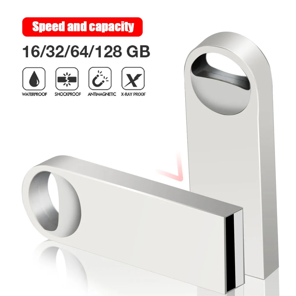 금속 USB 플래시 드라이브 펜 드라이브, 64GB, 32GB, 16GB, 8GB, U 디스크 메모리 셀, USB 스틱 선물, 커스텀 로고