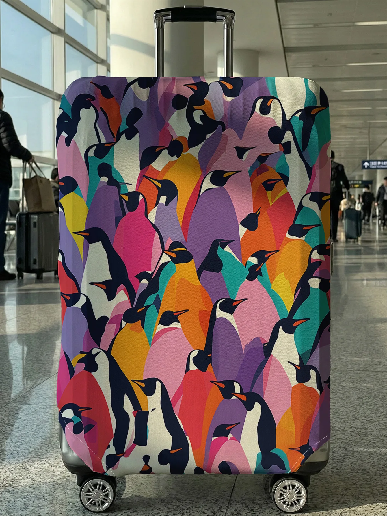 

Color Block Penguin Full Print Luggage Cover, Suitable for 18-32 Inch Luggage Cover, Luggage Handle Glove, Travel Accessories
