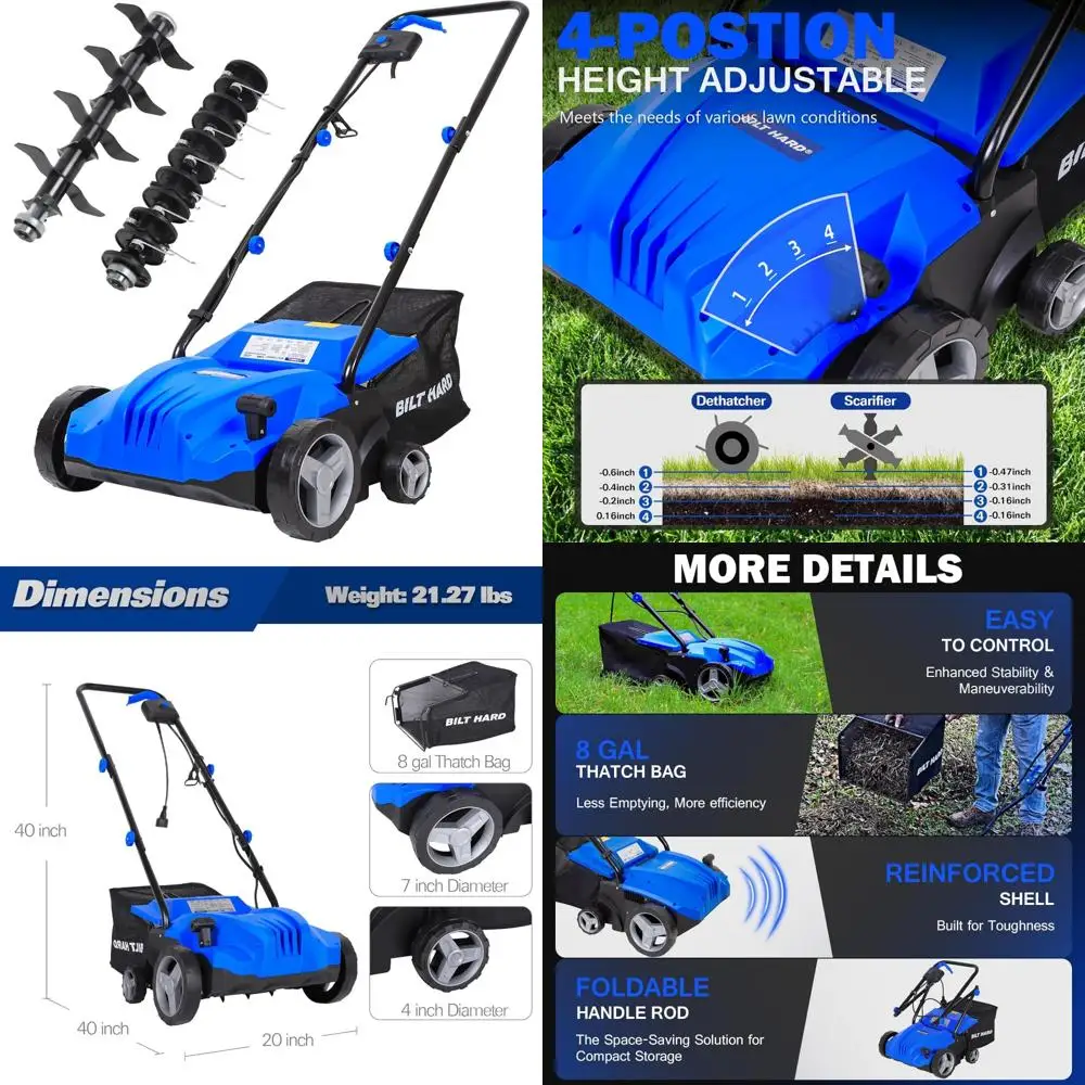 محرك نحاسي كهربائي 12 أمبير، عرض جرف 13 بوصة، كيس مناديل سعة 8 جالون، مهوية 2 في 1 خلف العشب #1