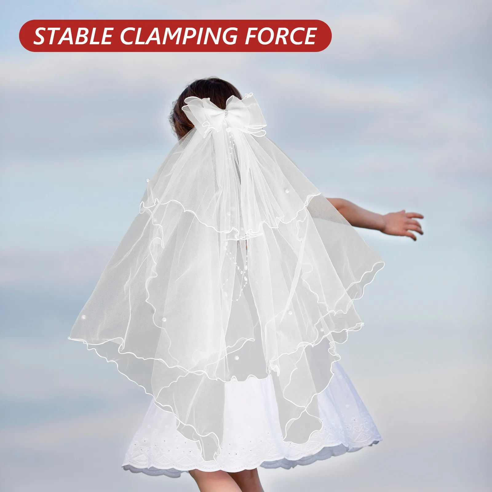 

Вуаль для девочек на Первое причастие, белая, с элегантным бантом, заколка для волос, головной убор для католической церемонии Святого причастия