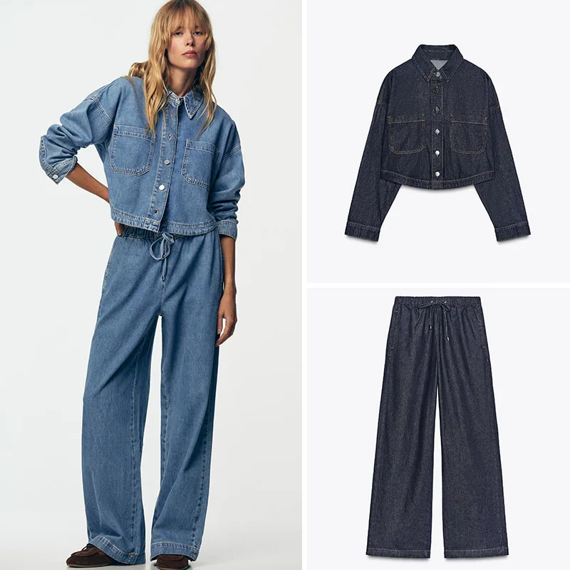 

Новое осеннее поступление, женский повседневный топ с воротником irt и джинсы для отдыха, модный комплект из двух предметов для взрослых