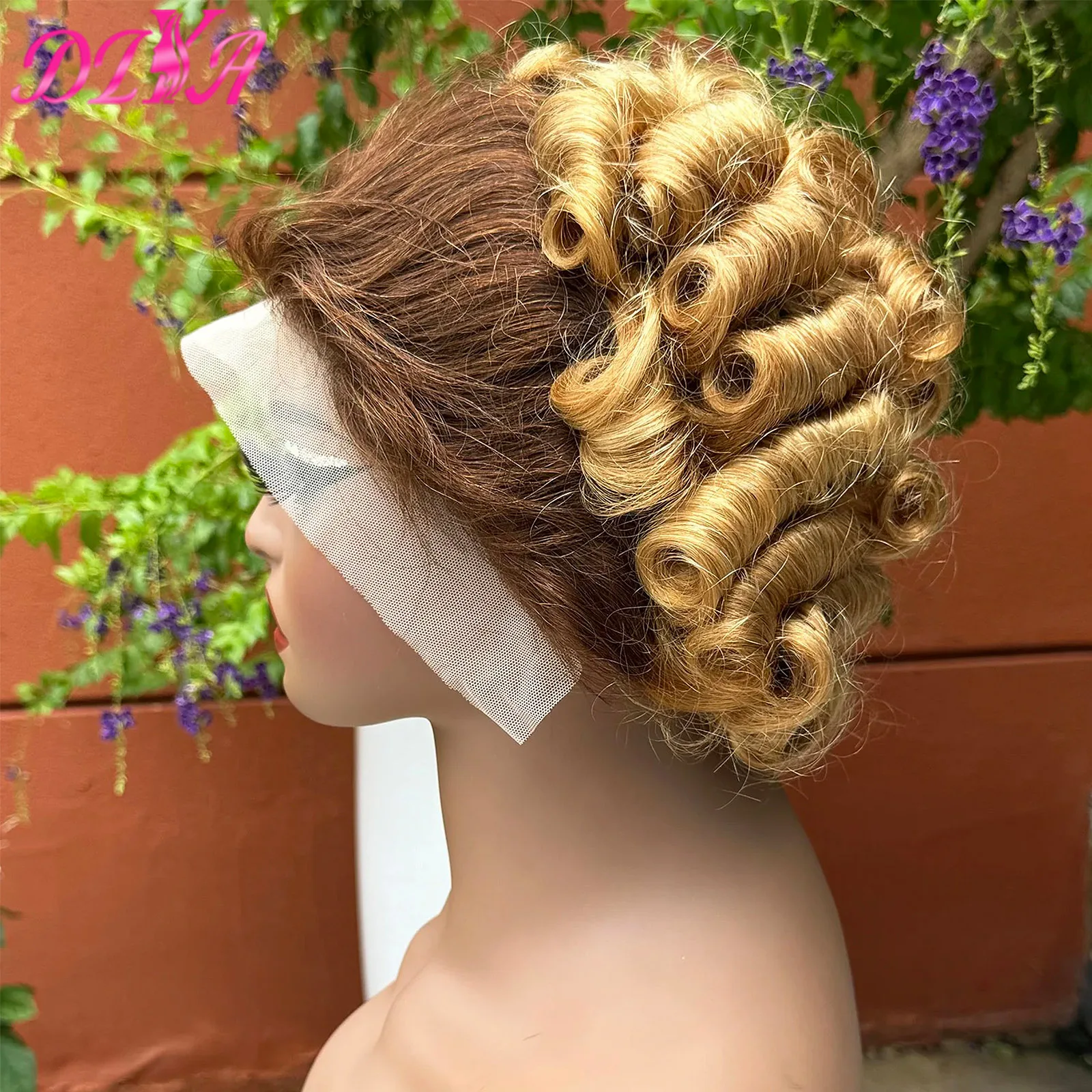 Perucas de Cabelo Humano Cacheado Pixie com Renda Transparente 13x4, 6 Polegadas, Ondulado Solto e Volumoso, Cabelo Humano Remy Cacheado para Mulheres Negras