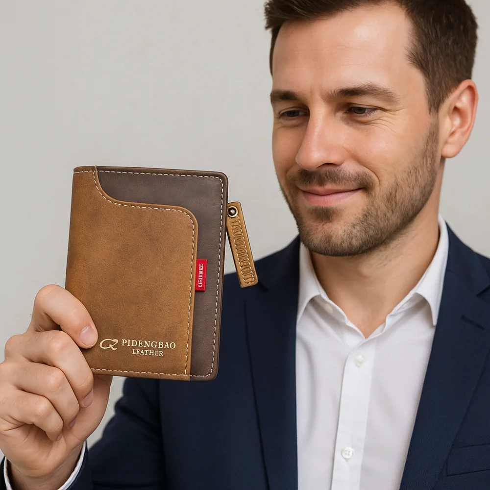 

High Quality Classic Men's Short Wallet Anti Theft RFID Credit Card Holder Zipper Closure Pu Leather Coin Pocket Male